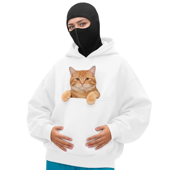 Cat Hoodie With Pouch Unisex Cat Pouch Hoodie Balaclava Hoodie Half Zipper Double Hooded Sweatshirt Pet Cat Dog Holder Carrier Sweatshirt 15-White XXL
