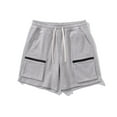 thumbnail image 4 of Wyobmus Men's Running Gym Cargo Shorts With Zipper Pockets Lightweight Cotton Quick Dry Elastic Waist Drawstring Basketball Shorts B-Gray, 4 of 7