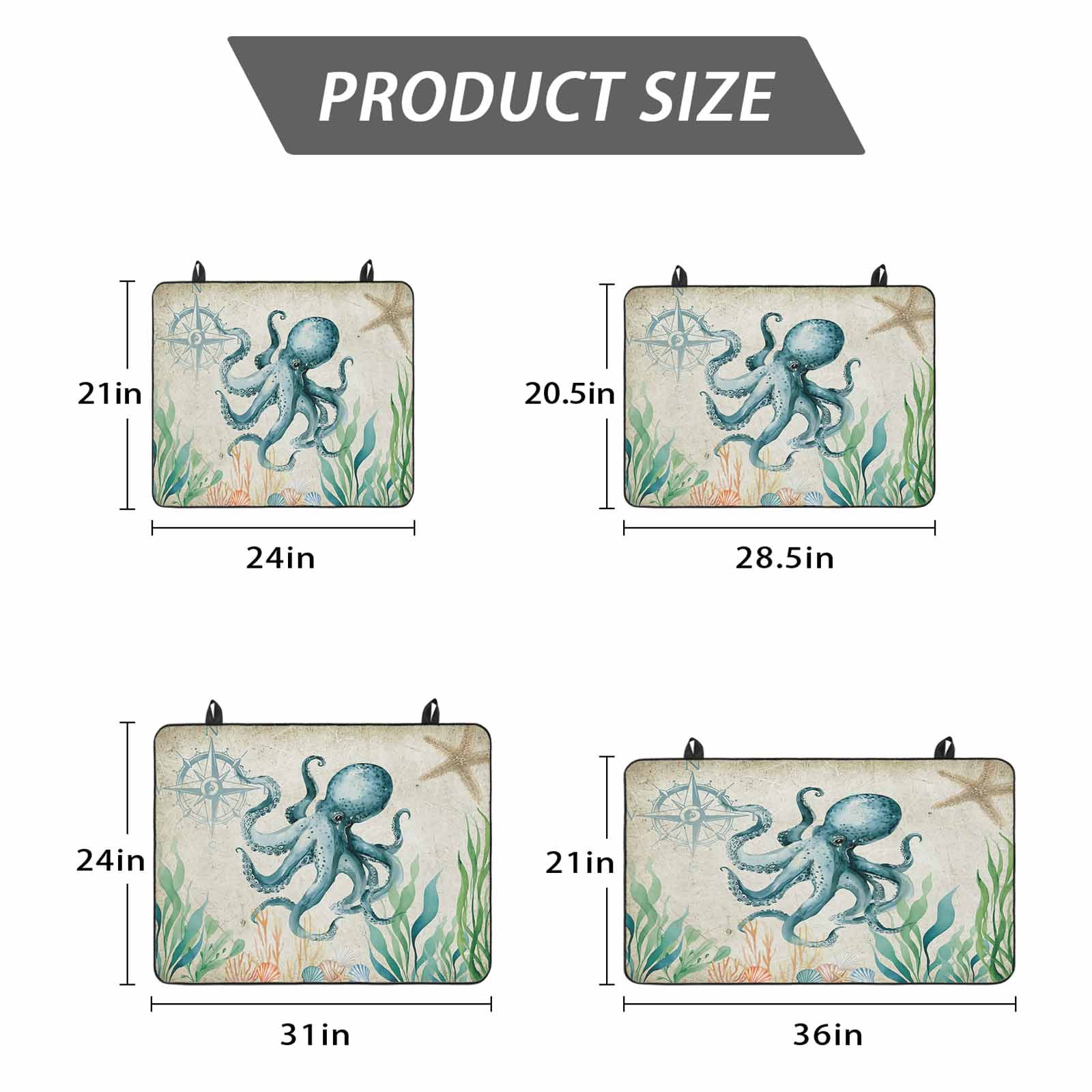 Octopus Coastal Stove Top Cover for Electric Stove, Heat-proof & Non Slip Glass Top Stove Cover Protector, Vintage Nautical Ocean Starfish Compass Kitchen Flat Cooktop Rubber Mat 24x21 Inches