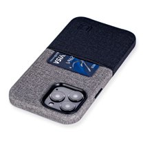 Dockem iPhone 13 Pro Max Luxe M1 Card Case; Built-in Metal Plate, 1 Lay-Flat Card Slot, Premium Synthetic Leather, Black/Grey
