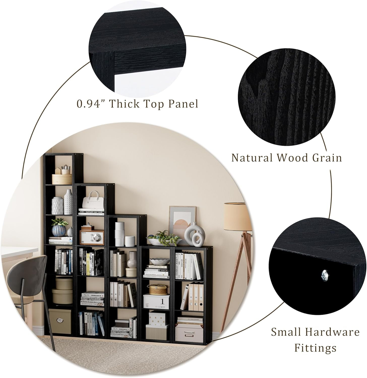 Anhdah 8 Cube Storage Organizer Bookshelf, Black Wooden Bookcase Storage Shelf, Sturdy 8-Cube Organizer for Living Room, Bedroom, Home Office, Easy Assembly