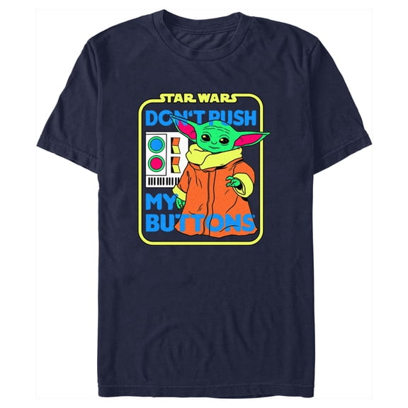 Men's Star Wars: The Mandalorian Grogu Retro Don't Push My Buttons Graphic Tee Navy Blue Small