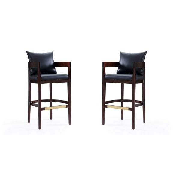 Manhattan Comfort Ritz 30.5" Faux Leather Barstool in Black/Walnut (Set of 2)