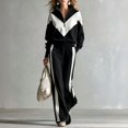 thumbnail image 2 of Szluipve Women’s Color Block Tracksuit 2 Piece Outfits Half Zip Stand Collar Chevron Patchwork Sweatshirt & Side Stripe Wide Leg Pants Casual Loungewear Set Black XL, 2 of 7
