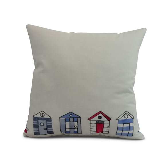 Simply Daisy, 18 x 18 inch, Beach Huts, Geometric Print Pillow, Ivory