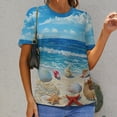 thumbnail image 6 of Beach Seashell Starfish Women's Short Sleeve T-Shirt Crew Neck Casual Summer Trendy Loose Fit Tops, 6 of 6