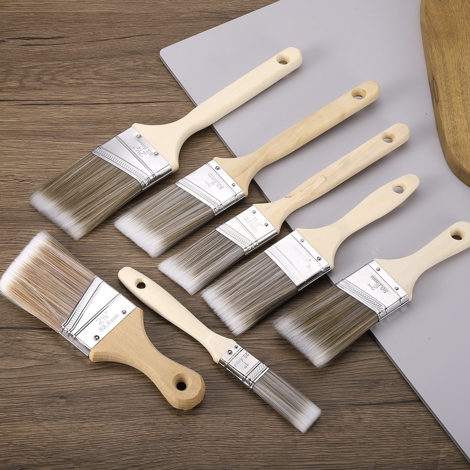 Uxcell 6pcs 3" Paint Brushes Angle Brush PET Synthetic Bristle with Wood Handle, Gray