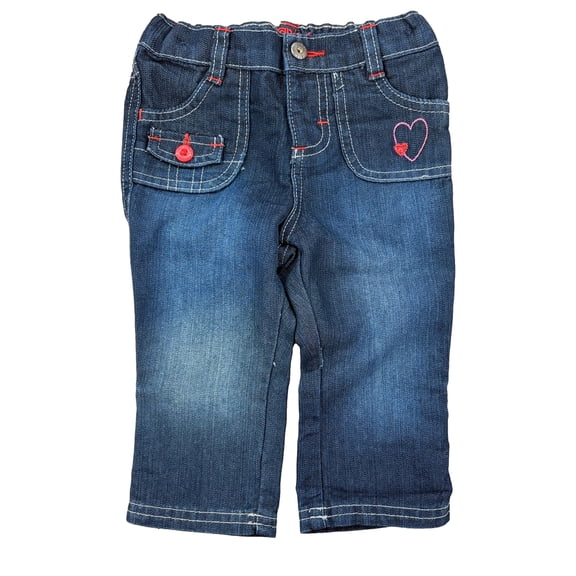 Infant Toddler Girls Flare Denim Jeans Hearts Pink Stitching Pants 12 Mo