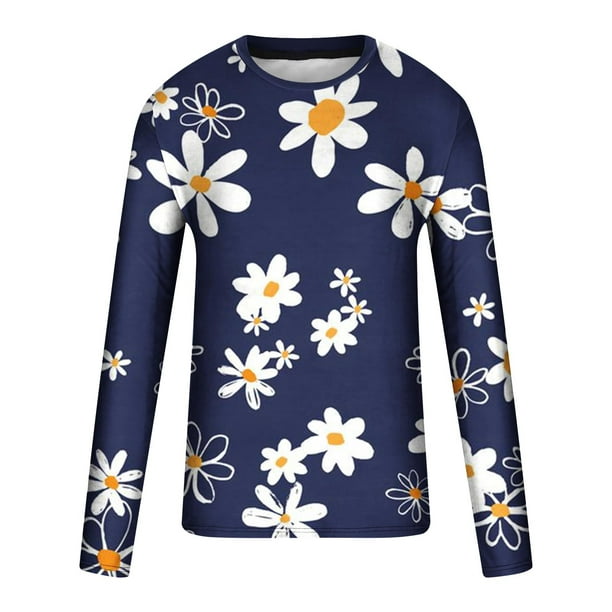 zanvin Mens Long Sleeve Shirts Casual Floral print Loose Pullover Graphic  Tee Shirts Fall Fashion Athletic Sweatshirts,Light Blue,XL 
