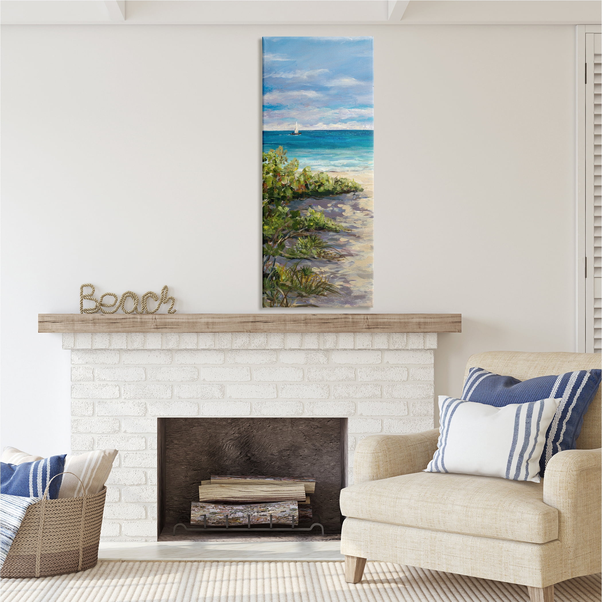 Stupell Industries Grassy Beach Shore Nature Painting Gallery Wrapped Canvas Print Wall Art, 20 x 48