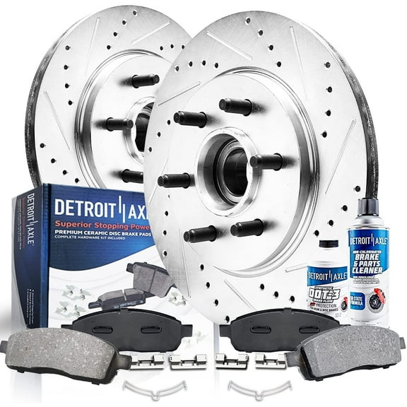 Detroit Axle - 6pc Front Drilled and Slotted Brake Rotors Ceramic Brake Pads for Lincoln Mark LT Ford F-150
