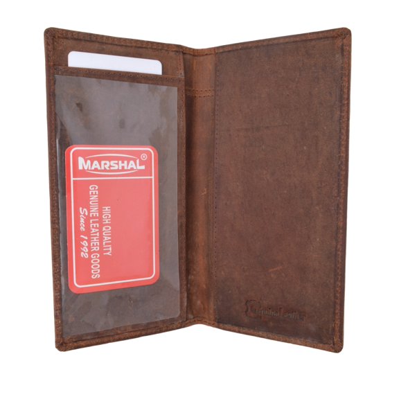 Marshal RFID Blocking Hand Crafted Hunter Genuine Leather Checkbook Cover Simple Brown