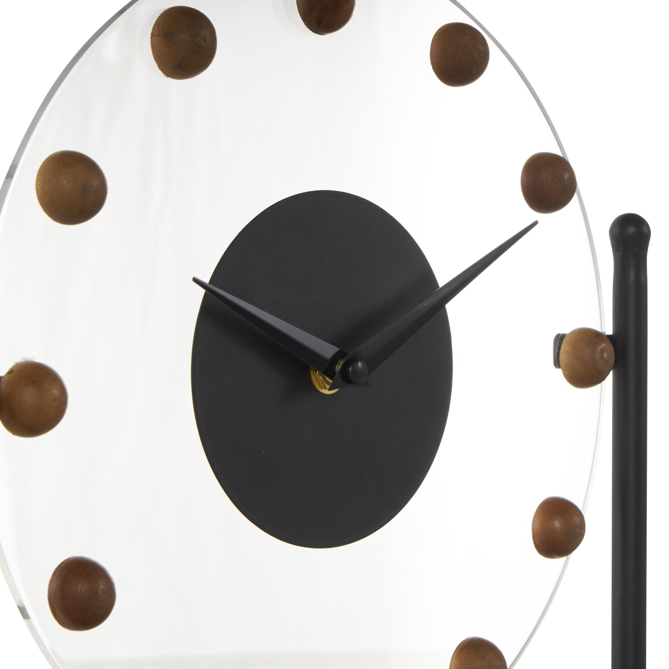 DecMode 11" Black Metal Acrylic Face Clock with Wood Ball Accents