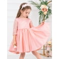 thumbnail image 6 of OBEEII Dresses for Kids Girls Sheer Lace Sleeve Flower Girls Dresses Princess Wedding Dress Bow Knot Satin Pageant Dress, Pink Size 6M-6T, 6 of 9