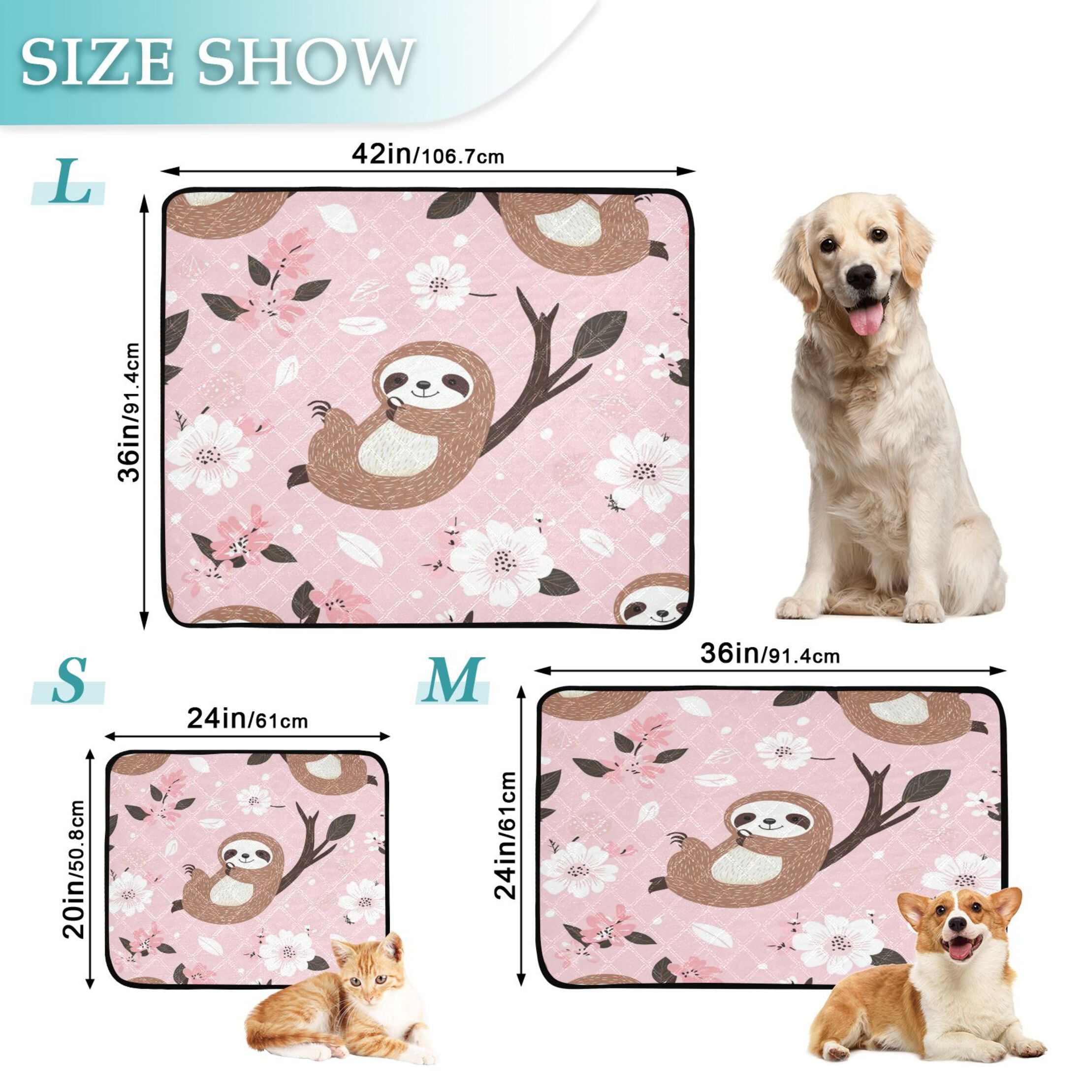 Qxltty Cute Sloth Pattern with White Floral Accents Cat litter Pads Pet Set of 2 Diaper Mats Center Anti-leakage Layer Absorbent Soft and Comfortable