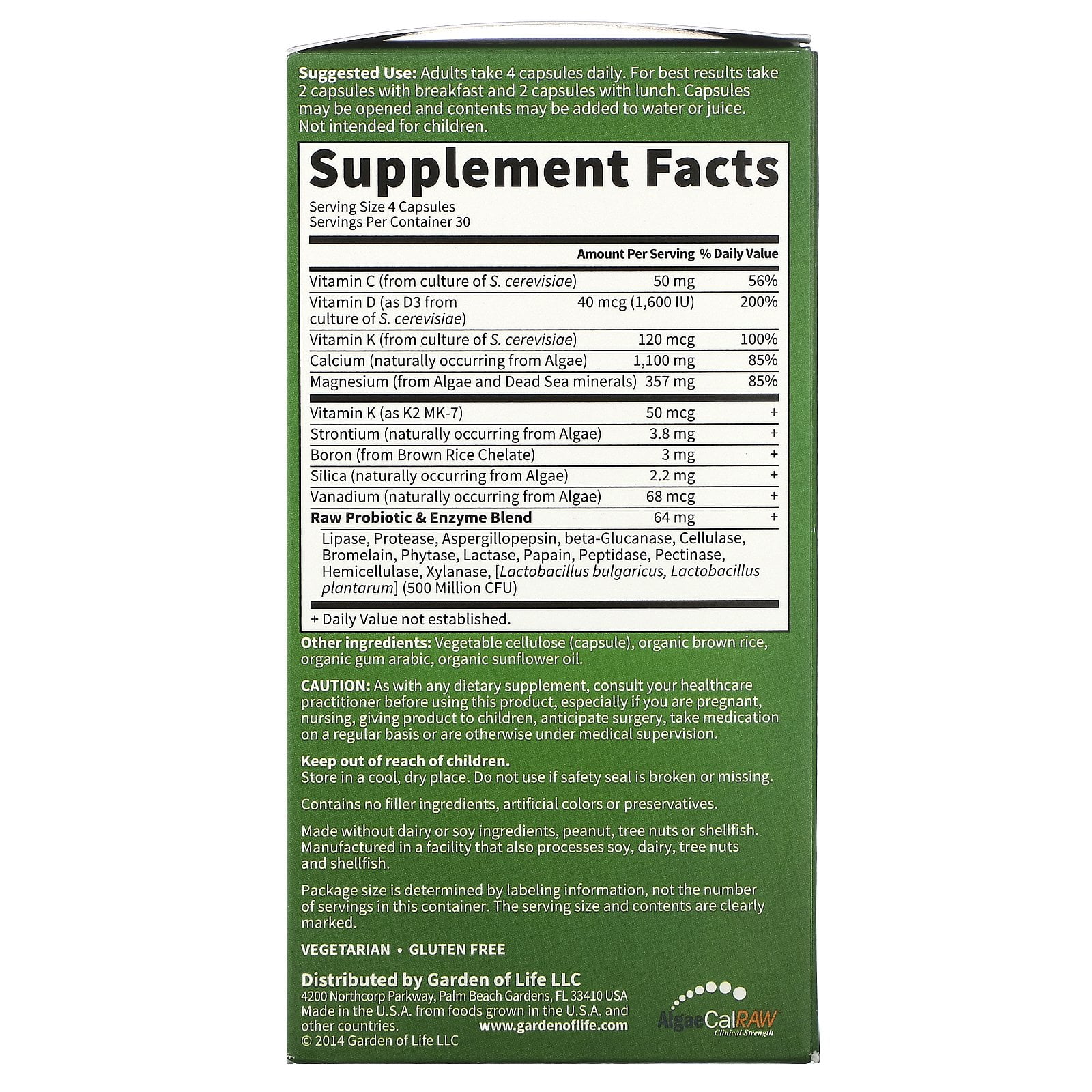 Garden of Life Vitamin Code Raw Calcium, 120 Vegetarian Capsules