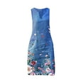 thumbnail image 3 of IDALL Summer Dresses,Sundresses for Women Fashion Women Linen Casual Plus Size V-Neck Floral Print Sleeveless Vest Dress Beach Dress,Petite Dresses,Hawaiian Dresses Blue Dress L, 3 of 4