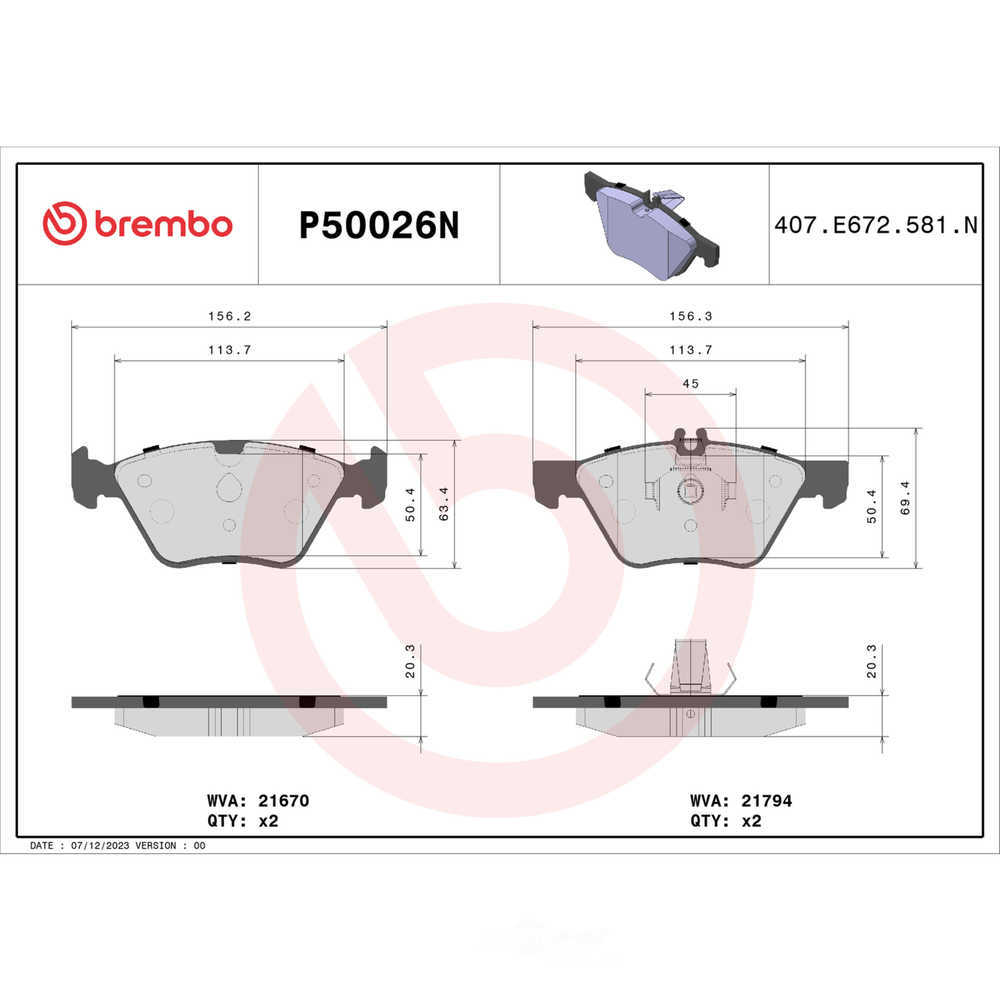 Brembo P50026N PRIME Ceramic Brake Pad Set