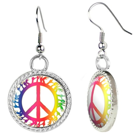 Peace Sign with Sign Language in Bright Colors Earrings