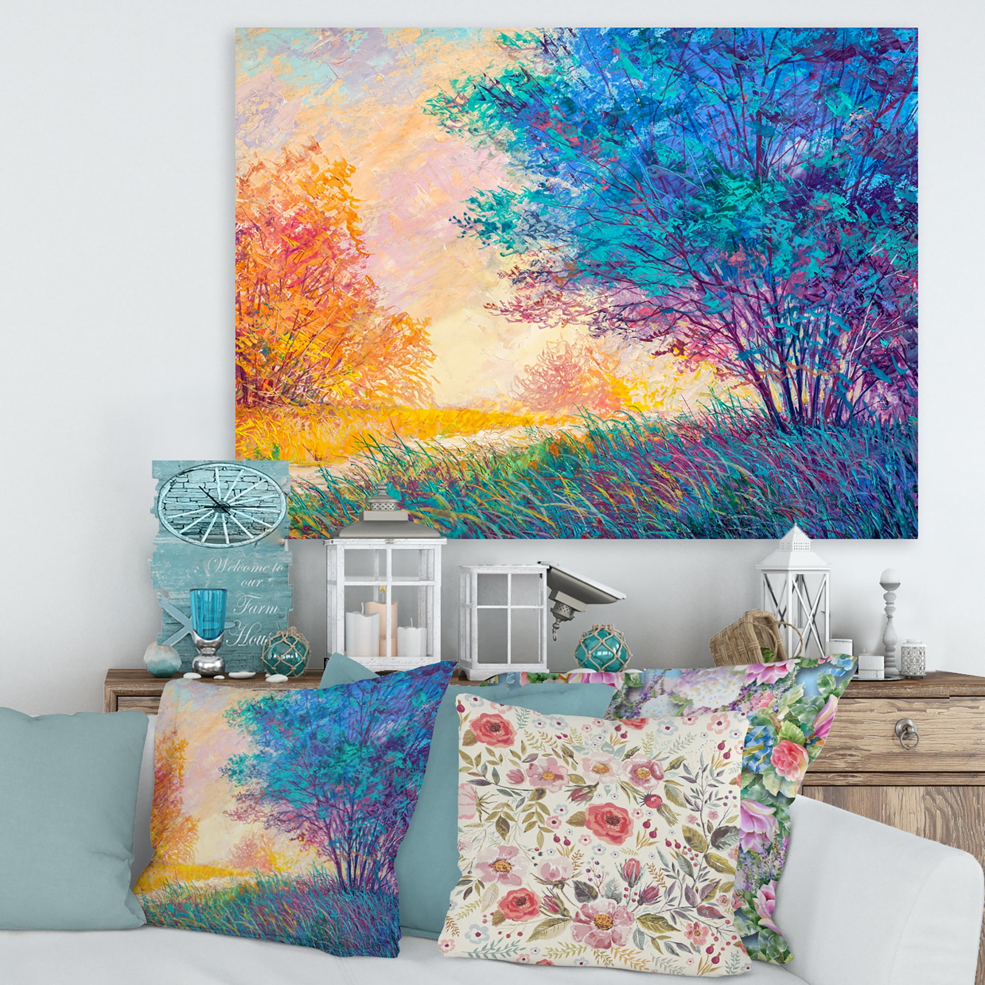 Designart ' Sunset In Autumnal Forest Landscape ' Traditional Canvas Wall Art Print
