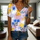 thumbnail image 3 of Blusa Zhyaj de manga corta con cuello en V y estampado floral bohemio para mujer, 3 of 6