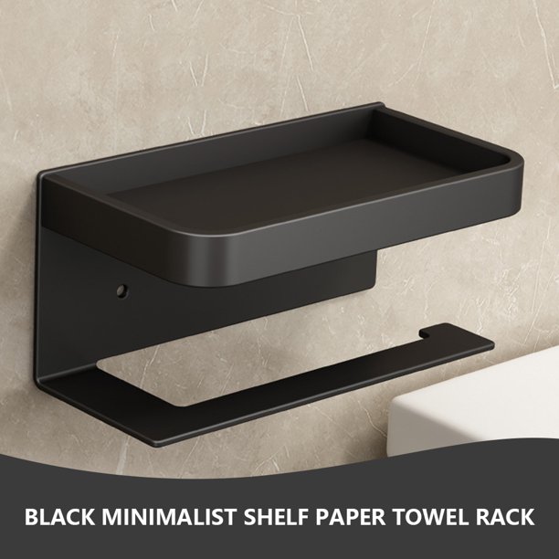 Portarrollos de papel higiénico montado en la pared sin taladro para baño (negro)