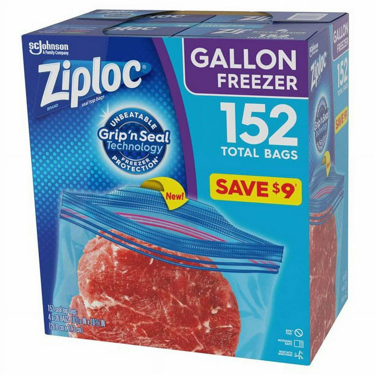 152 Ziploc 916198 Gallon Freezer Bags - 4 Pack of 38 Grip'n Seal Top Bags.