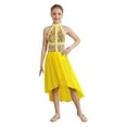 thumbnail image 1 of Linjinx Robe de Danse Latine Moderne Sans Manches à Col Halter Imprimé Peau de Serpent avec Strass Jaune 8, 1 of 7
