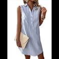 thumbnail image 1 of Vestidos de Verano para Mujer, Cuello en V, Sin Mangas, A Rayas, con Botones, Minivestido Informal Azul XL, 1 of 9
