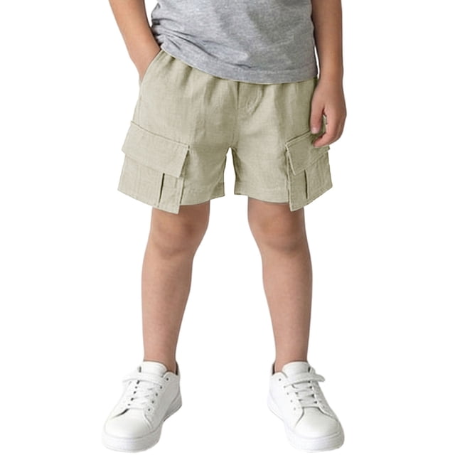 Zpanxa Girls Cotton Linen Shorts Solid Color Workwear Style with Pockets Lightweight Loose Fit 1 Years