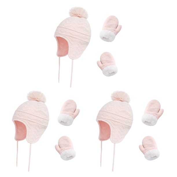 Jumpingount 1 Juego de gorro Chic, guantes clásicos para niños pequeños, ropa para exteriores, accesorio de lana para resistir la frialdad, rosa Rosa S 1-3 jaar oud 3Conjunto