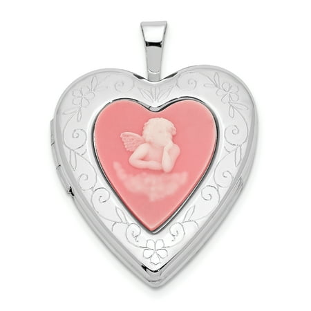 Agate Teardrop Sterling Silver Pendant 925 Sterling Silver 20mm Pink Agate Angel Cameo Photo Pendant Charm Locket Chain Necklace That Holds Pictures Gifts For Women For Her ()