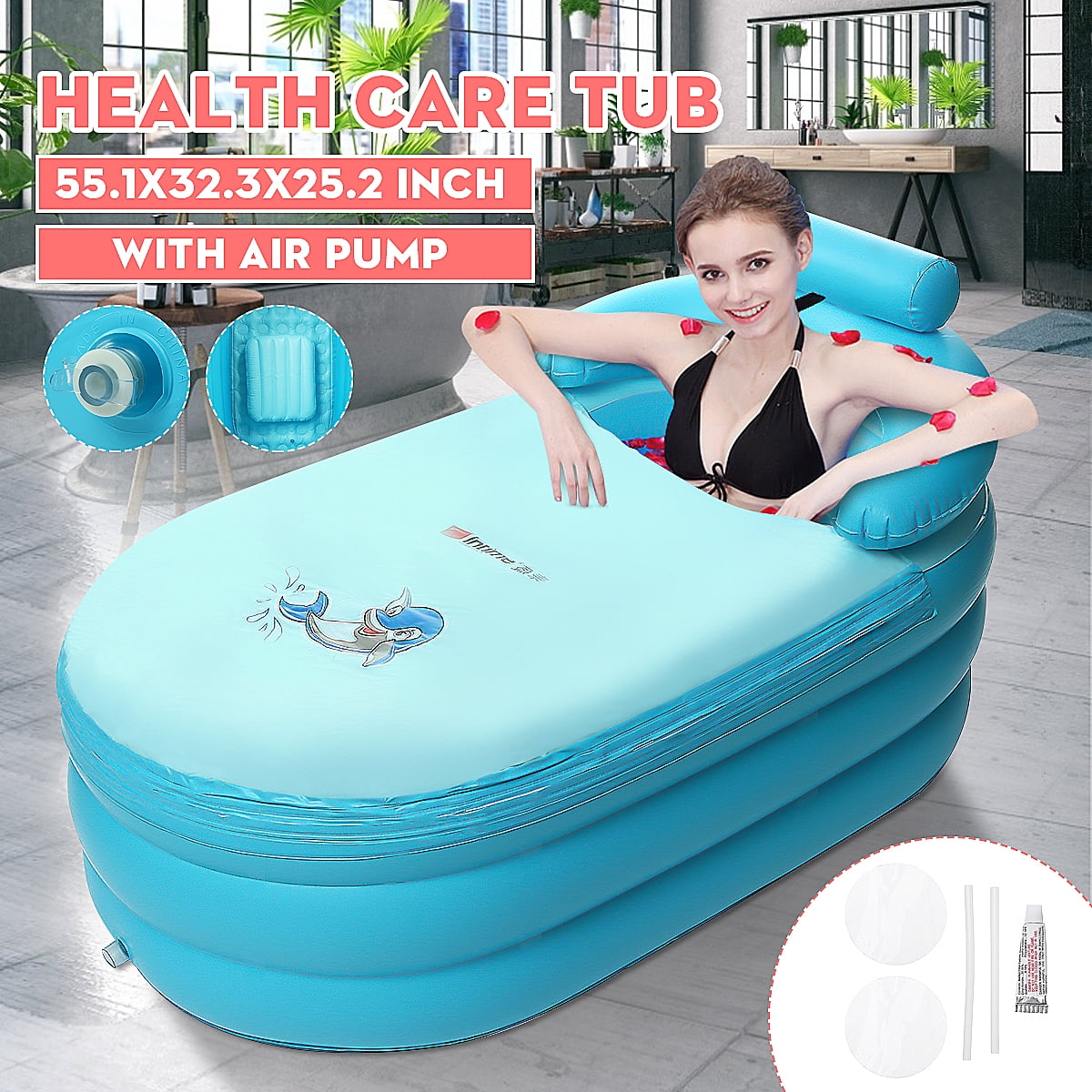 Sfeomi Adult Inflatable Bathtub PVC Portable Folding with Air Pump for Family Bathroom SPA 