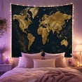thumbnail image 2 of Gold World Map Against Deep Navy with Compass Rose, Dramatic Vintage for Travel Lovers, Cartography Wall Art, New Home Gift, Tapestry Wall Hanging for Living Room and Den, 2 of 7
