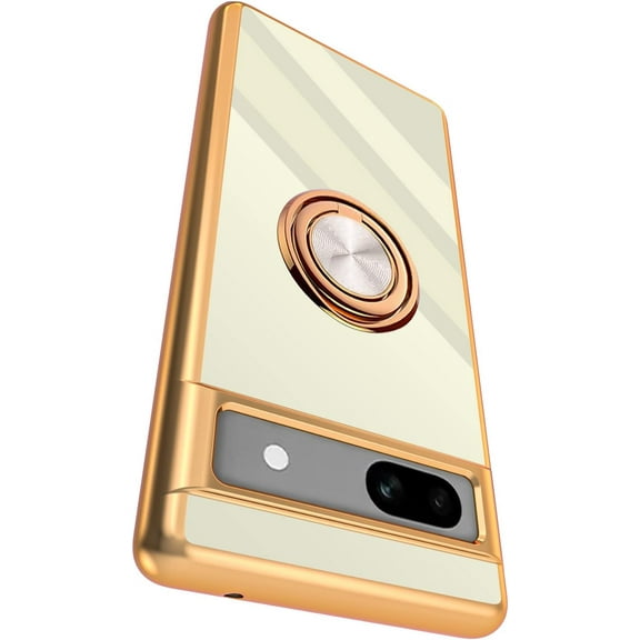 Compatible for Google Pixel 7a Case with Ring Holder Kickstand [with Magnetic] Soft TPU Shockproof Electroplated Protective Phone Case for Pixel 7a - White