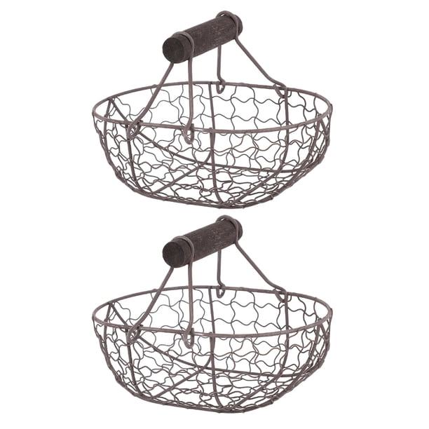 2 piezas Cestas de almacenamiento de hierro Cesta de frutas Cesta de huevo Cesta de huevo para la cocina