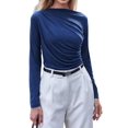 thumbnail image 3 of Women Business Casual Top Peplum Cinched Should Long Sleeve Blouse Blue S, 3 of 7