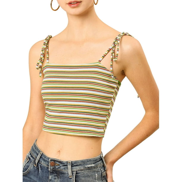  Fashion Striped Lace Up Sexy Camisole Off Shoulder Tank Top for  Women (Yellow, XL) : Clothing, Shoes & Jewelry