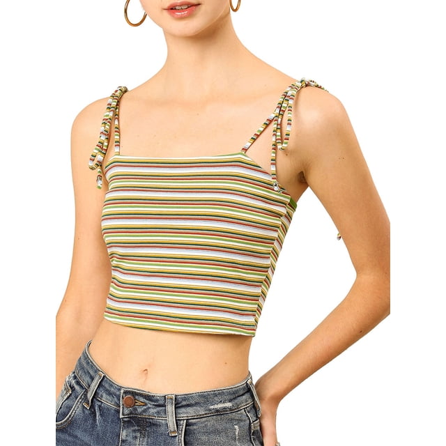 INSPIRE CHIC Camisole Tube d'Été à Bretelles Spaghetti à Nouer à Rayures pour Femme TP Multicolore Vert