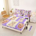thumbnail image 2 of Homewish Cute Cats Grid Bed Sheets,Kawaii Animal Full Size Sheets,Purple,4pcs,1 Flat Sheet, 1 Fitted Sheet and 2 Pillowcases, 2 of 6