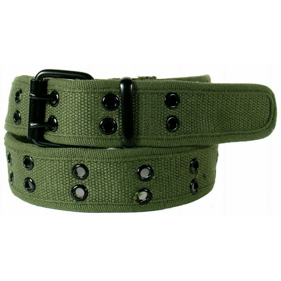 Army Green 2 Holes Row Metal Grommets Stitched Canvas Fabric Web Belt