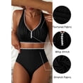 thumbnail image 4 of SHEWIN High Waisted Swimsuits for Women Textured Whip Stitch 2 Piece Bikini Sets V Neck Cross Back Sporty Summer Beach Bathing Suit, 4 of 10