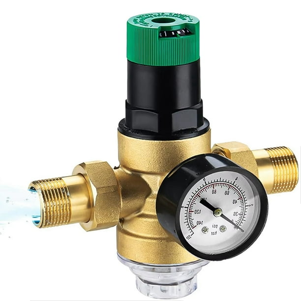 Regulador de Presión de Agua de 1/2 Pulgada, con Manómetro y Filtro de .