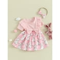 thumbnail image 3 of Suealasg Baby Girls Easter Outfits Short Sleeve Round Neck Rabbit Print Romper Dress + Headband 2Pcs Newborn Birthday Photoshoot Clothes, 3 of 9