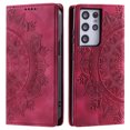 thumbnail image 2 of Case for Samsung Galaxy S21 Ultra Wallet Case for Women Girls with Card Holder, Embossed Flower Pattern Magnetic Flip PU Leather Purse Protective Phone Cover for Samsung Galaxy S21 Ultra, Red, 2 of 11