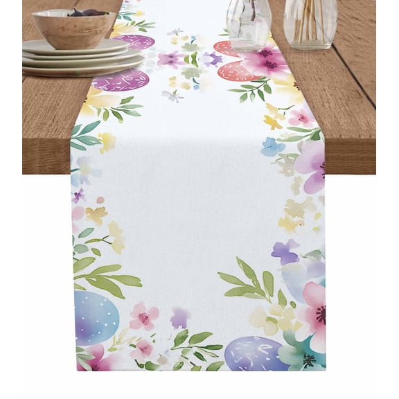 Hokiten Table Runners 60 Inches Long Dress Scarves, Easter Farmhouse Kitchen/Dining Table Runner, Small Coffee Tablerunners, Spring Flower Egg Watercolor Plant Leaf 13x60 Inch