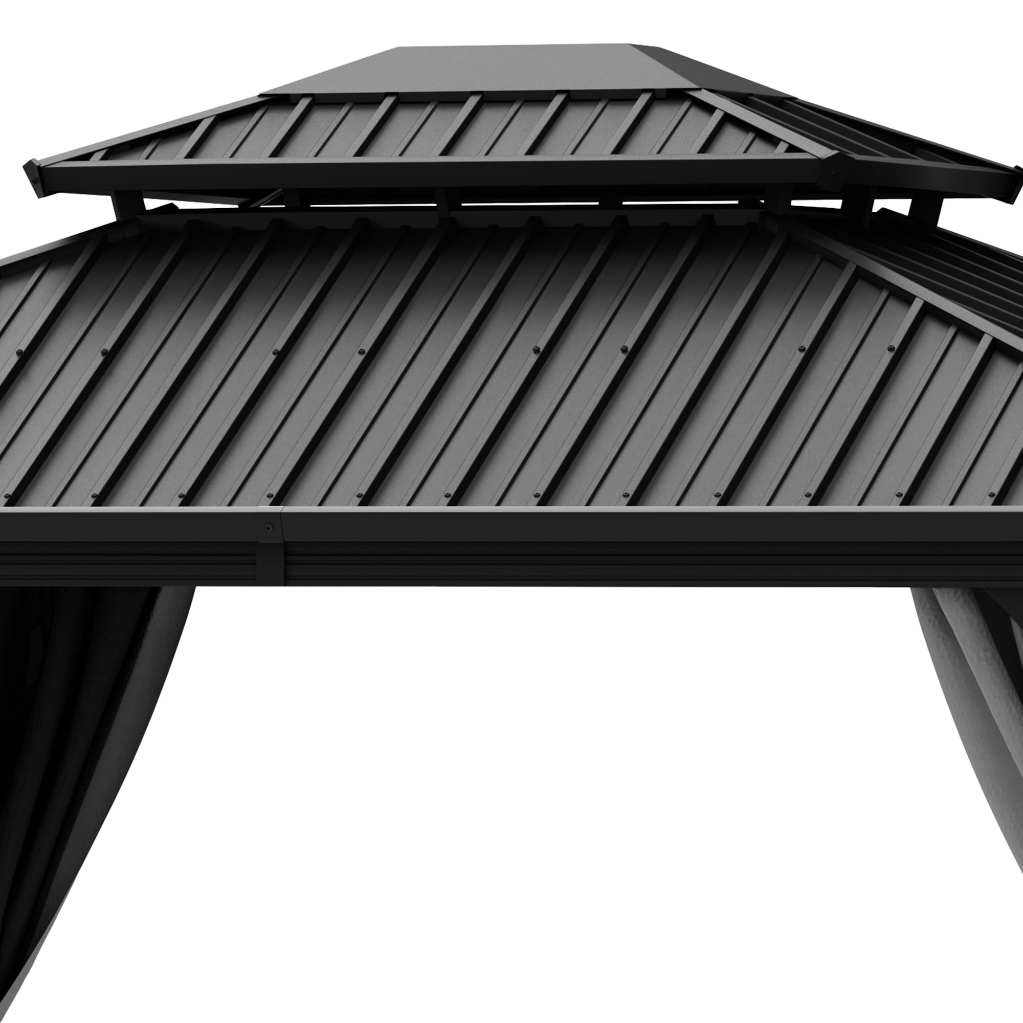 Dextrus 10x12FT Outdoor Hardtop Gazebo with Nettings & Gray Curtains,Heavy Duty Double Roof  Galvanized Steel Canopy, Sunshade for Garden, Patio, Lawns, Black&Gray