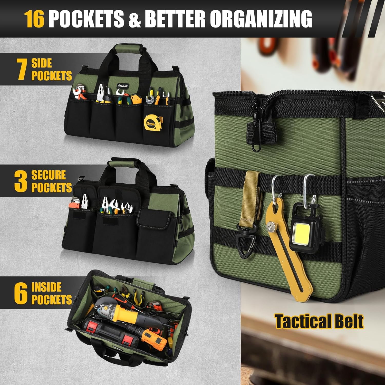 18-Inch Large Tool Bag with 16 Pockets Heavy Duty Tactical Organizer for Electricians