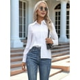 thumbnail image 5 of Super Soft Wrinkle Free Button Down Shirts for Women Solid Long Sleeve Striped Formal Work Dress Blouses Tops White 5XL, 5 of 8