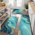 thumbnail image 2 of Blue Marble Gold Wave Pattern Kitchen Rugs Sets Of 3,Kitchen Runner Rugs Non Skid Washable,Decorative Kitchen Floor Mats for Kitchen,Sink,Laundry,17"x30"+ 17"x47" + 17"x59", 2 of 6